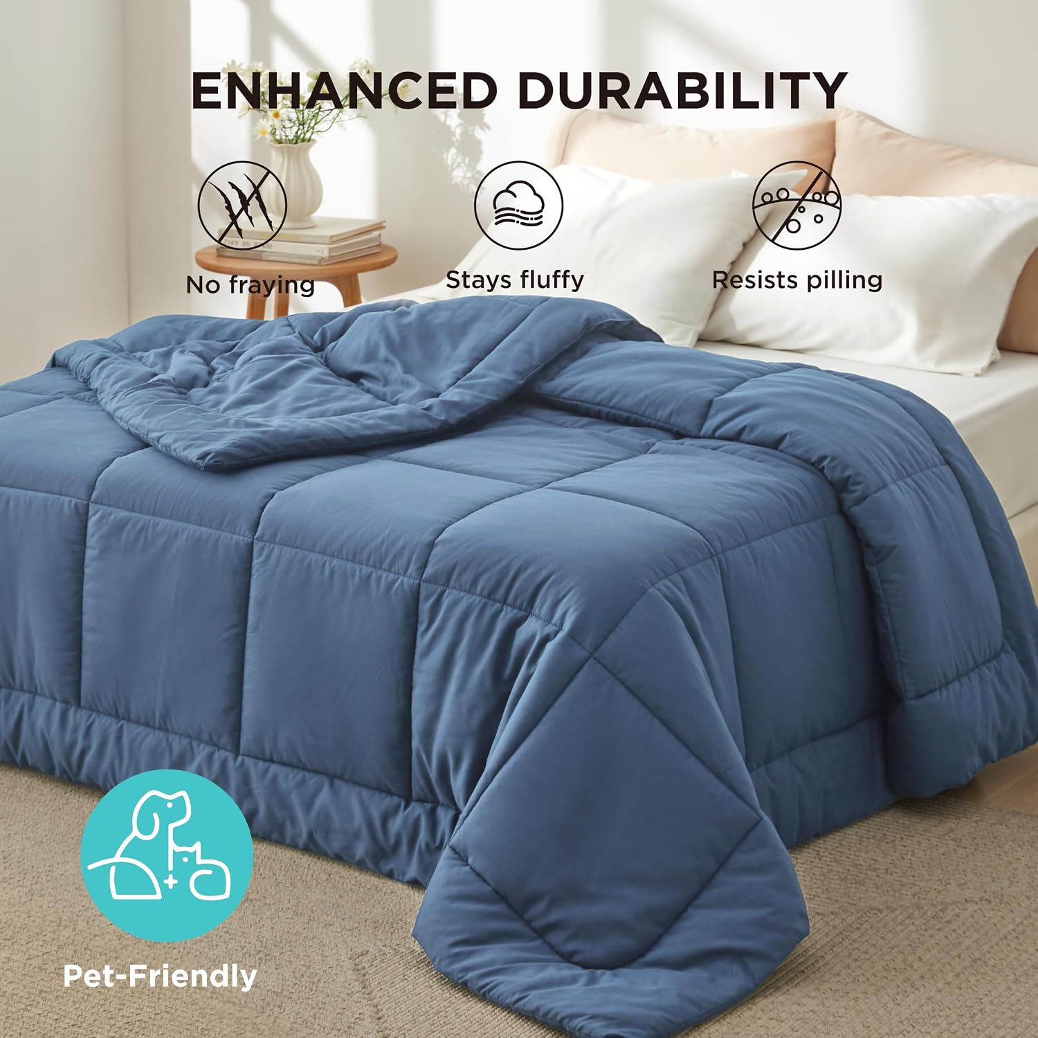 Bedsure Comforter Duvet Insert - Quilted Comforters Queen Size, All Season Duvet, GentleSoft Down Alternative Bedding, with 8 Tabs, Gifts for Women/Men, Dark Slate Blue, Queen 88 x 88 Inches