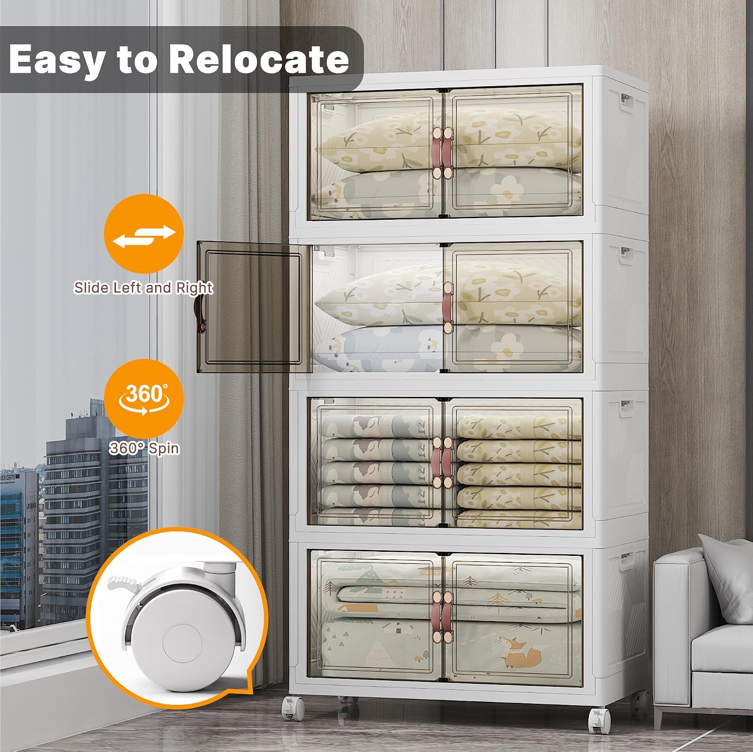 UAMFURI Stackable Storage Bins with Lids, 700QT Closet Organizers and Storage with Doors and Wheels, Extra Large Storage Cabinet, Collapsible Plastic Drawers for Bedroom Dorm Office
