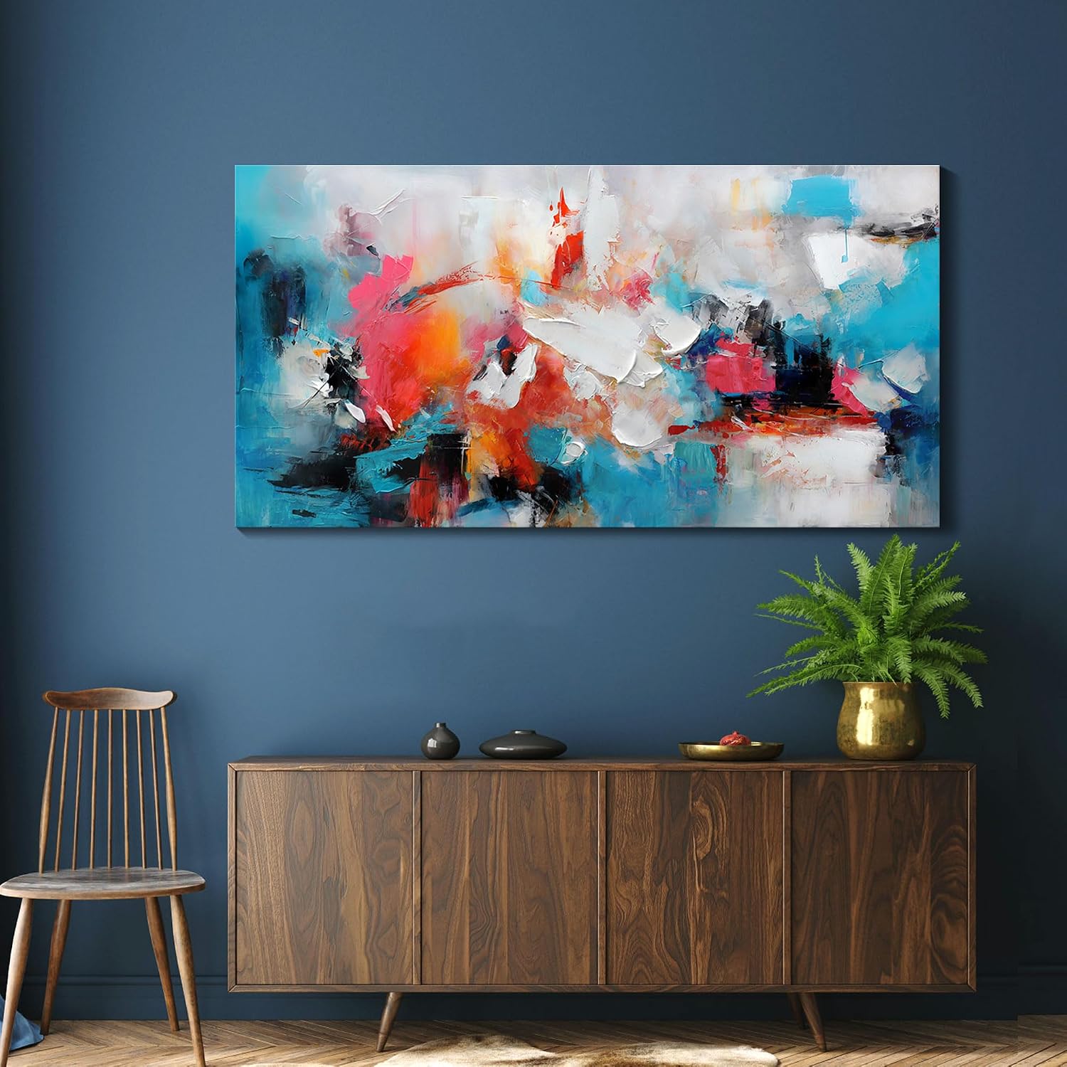 Large bstract Wall Art Canvas Wall Art for Living Room Hand-Painted Art in Blue and Pink Office Wall Decor Paintings for Wall Decorations Modern Wall Decor for Bedrooms and dining Room 29×58in