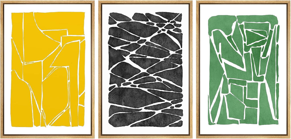 SIGNWIN Framed Canvas Print Wall Art Set Multicolor Geometric Shard Variety Abstract Shapes Illustrations Modern Art Contemporary Minimal Ultra for Living Room, Bedroom, Office - 24'x36'x3 Natural