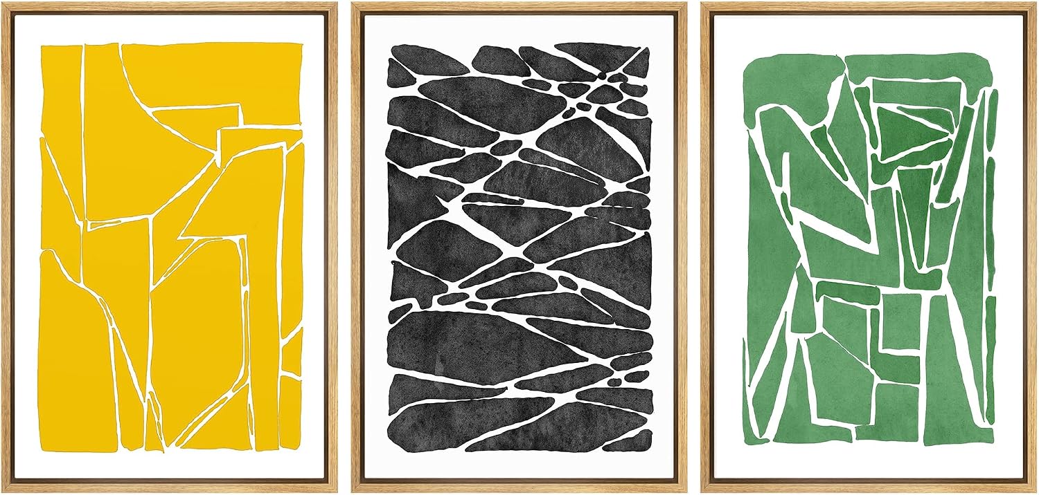 SIGNWIN Framed Canvas Print Wall Art Set Multicolor Geometric Shard Variety Abstract Shapes Illustrations Modern Art Contemporary Minimal Ultra for Living Room, Bedroom, Office - 24'x36'x3 Natural