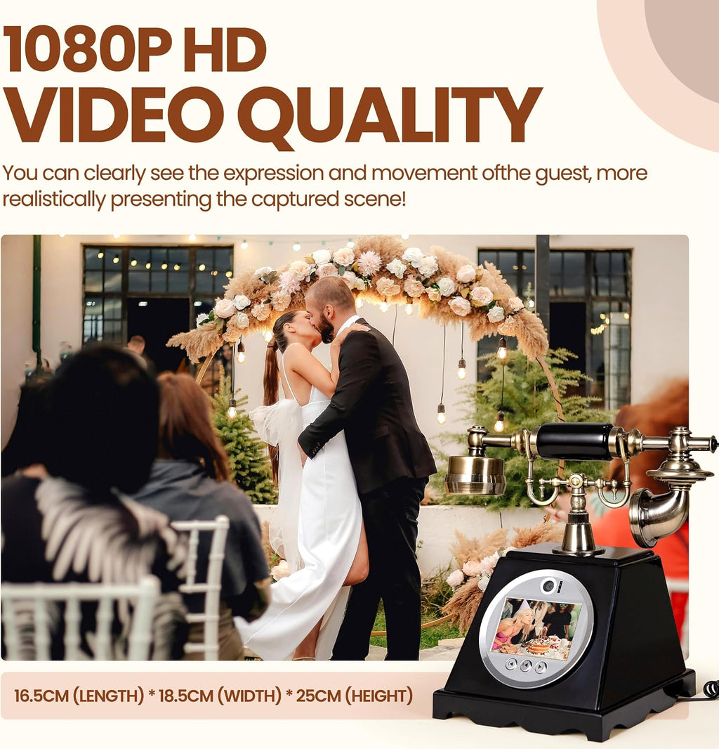 FiayaCom Video Audio Guest Book Wedding Phone,1080P HD Video Phone Guestbook, Preserve Your Special Occasions, Ideal for Wedding Bridal Shower, Birthday, Graduations, Baby Shower(Retro Black)