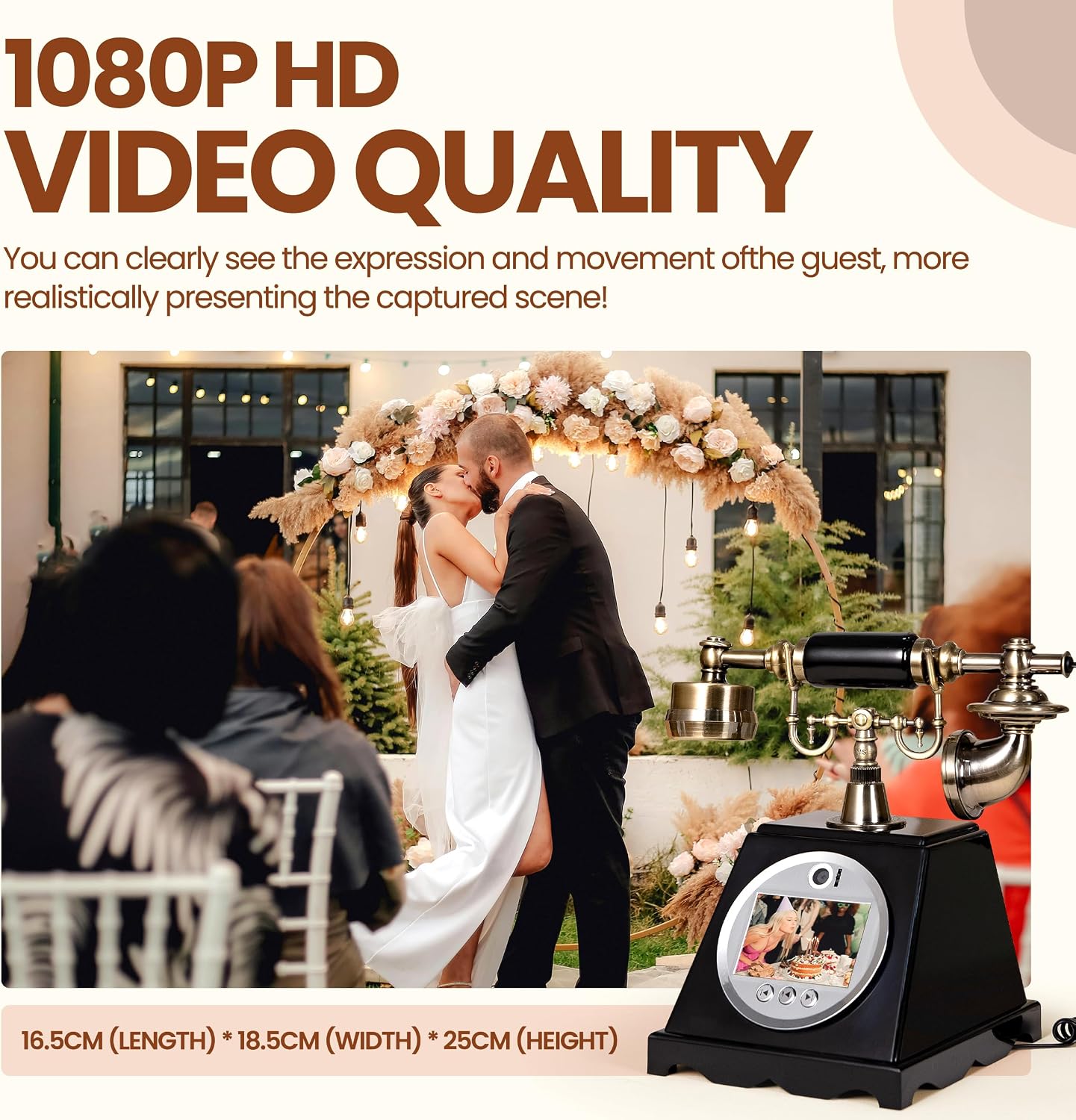 FiayaCom Video Audio Guest Book Wedding Phone,1080P HD Video Phone Guestbook, Preserve Your Special Occasions, Ideal for Wedding Bridal Shower, Birthday, Graduations, Baby Shower(Retro Black)