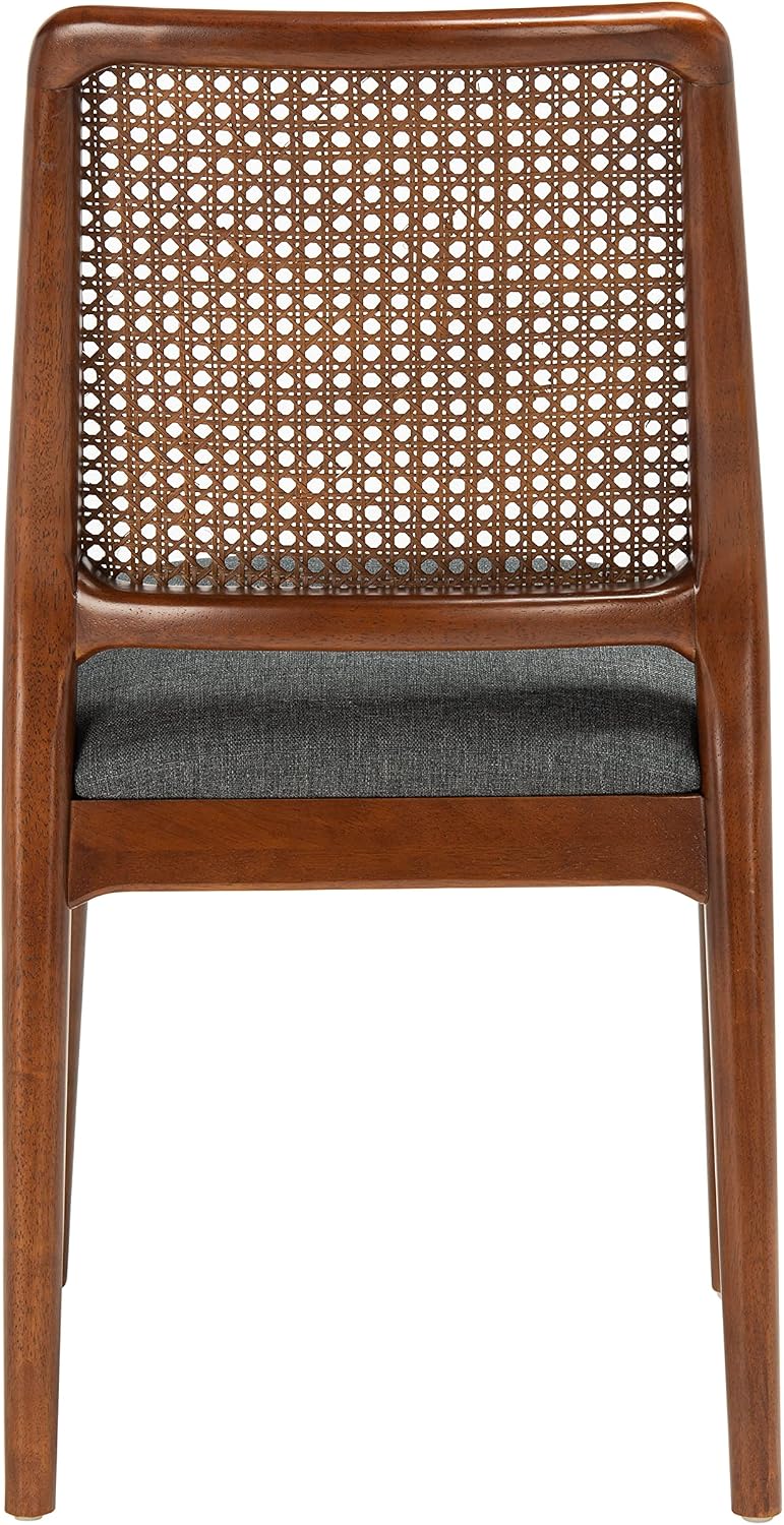 SAFAVIEH Home Collection Reinhardt Rattan Cushion Dining Chair (Set of 2) -Fully Assembled DCH8800D-SET2, Brown/Grey
