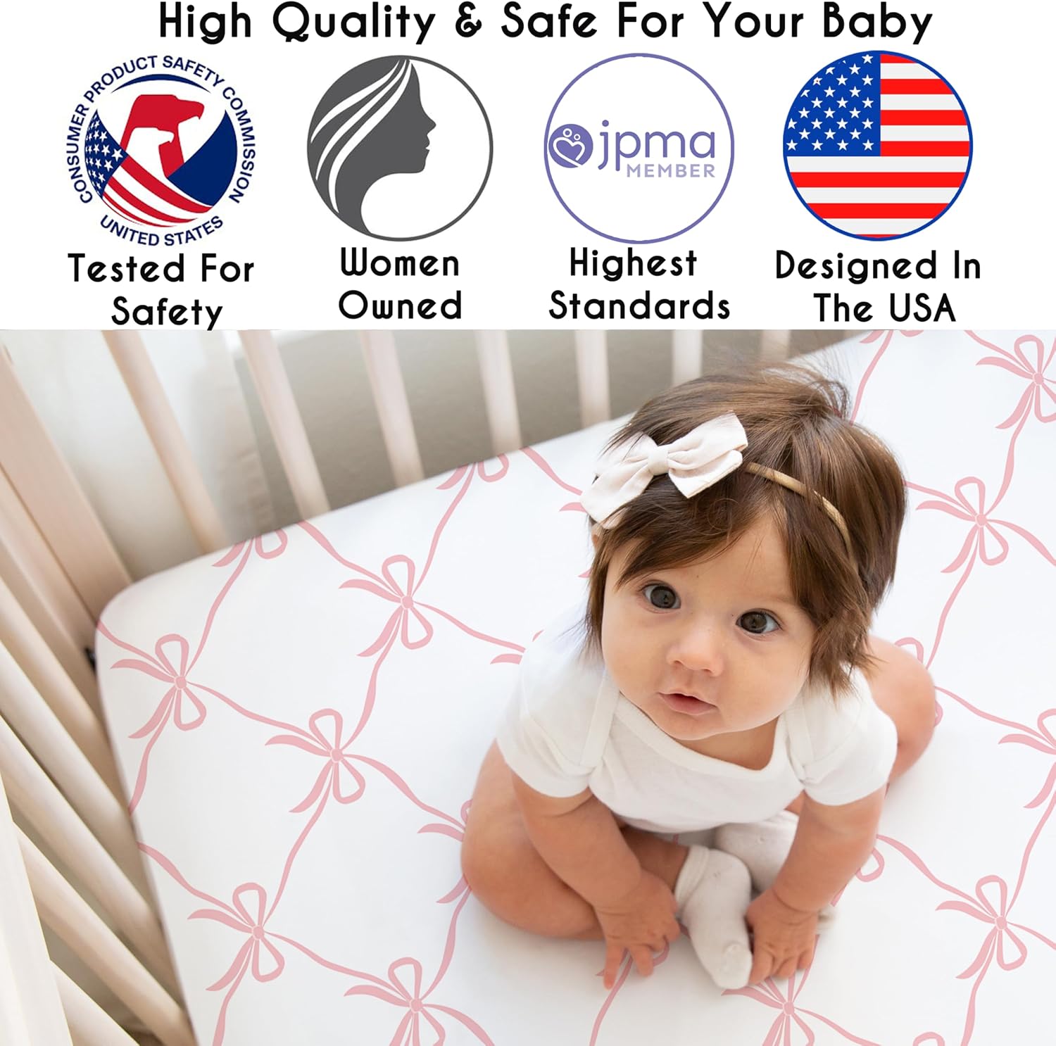 Sweet Jojo Designs 4-Piece Baby Crib Bedding Set (Pink Bows) for Girls, Infants/Nursery incl. Blanket, Fitted Sheet, Skirt, Diaper Stacker (Ruffles, Bow, Ballet Dancer, Ballerina Princess Collection)