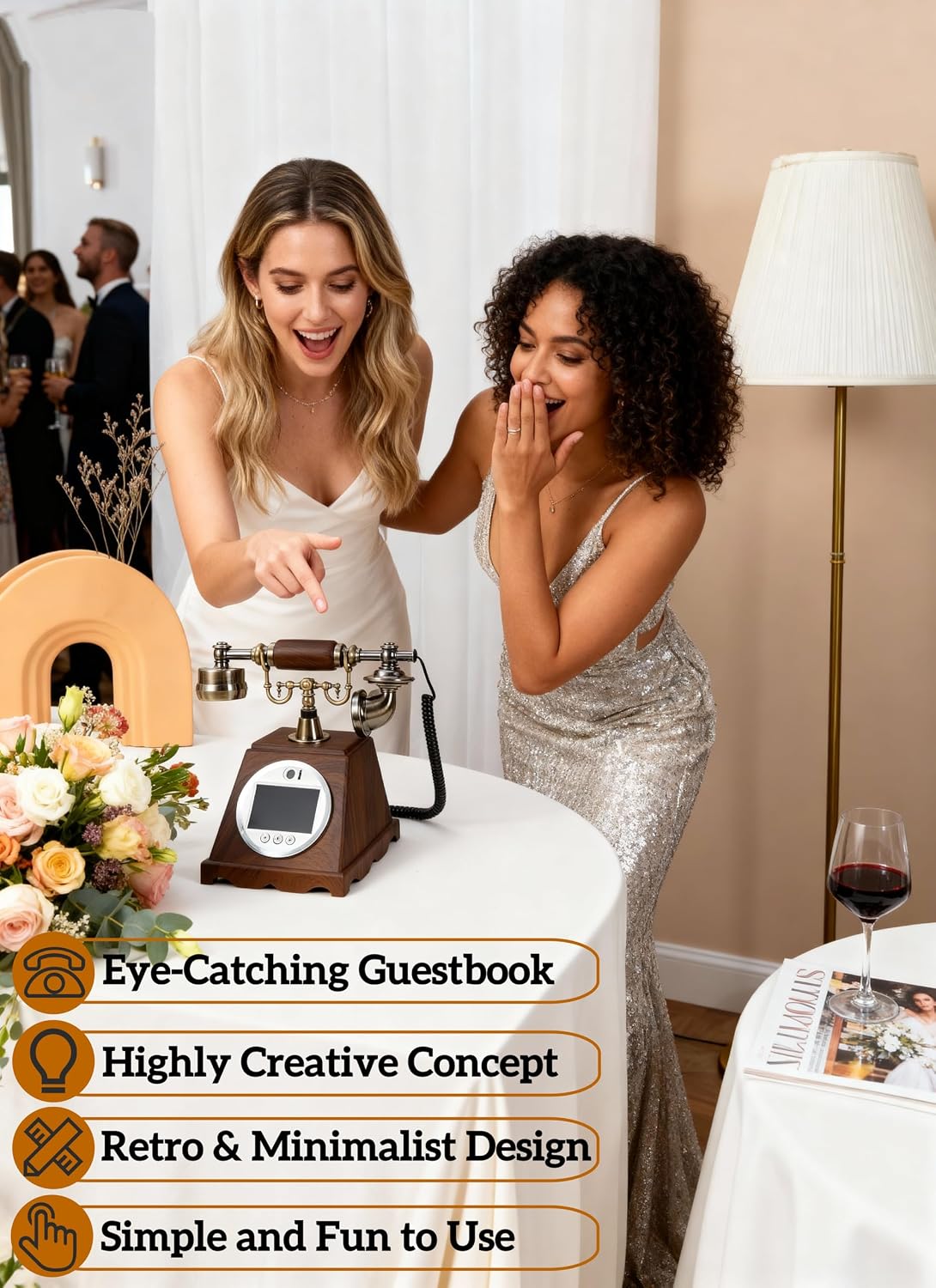RetroVox Video & Audio Guest Book Wedding Phone Guestbook Creative Easy to Use & Fun Engagements Anniversaries Baby Showers Graduation (A White)
