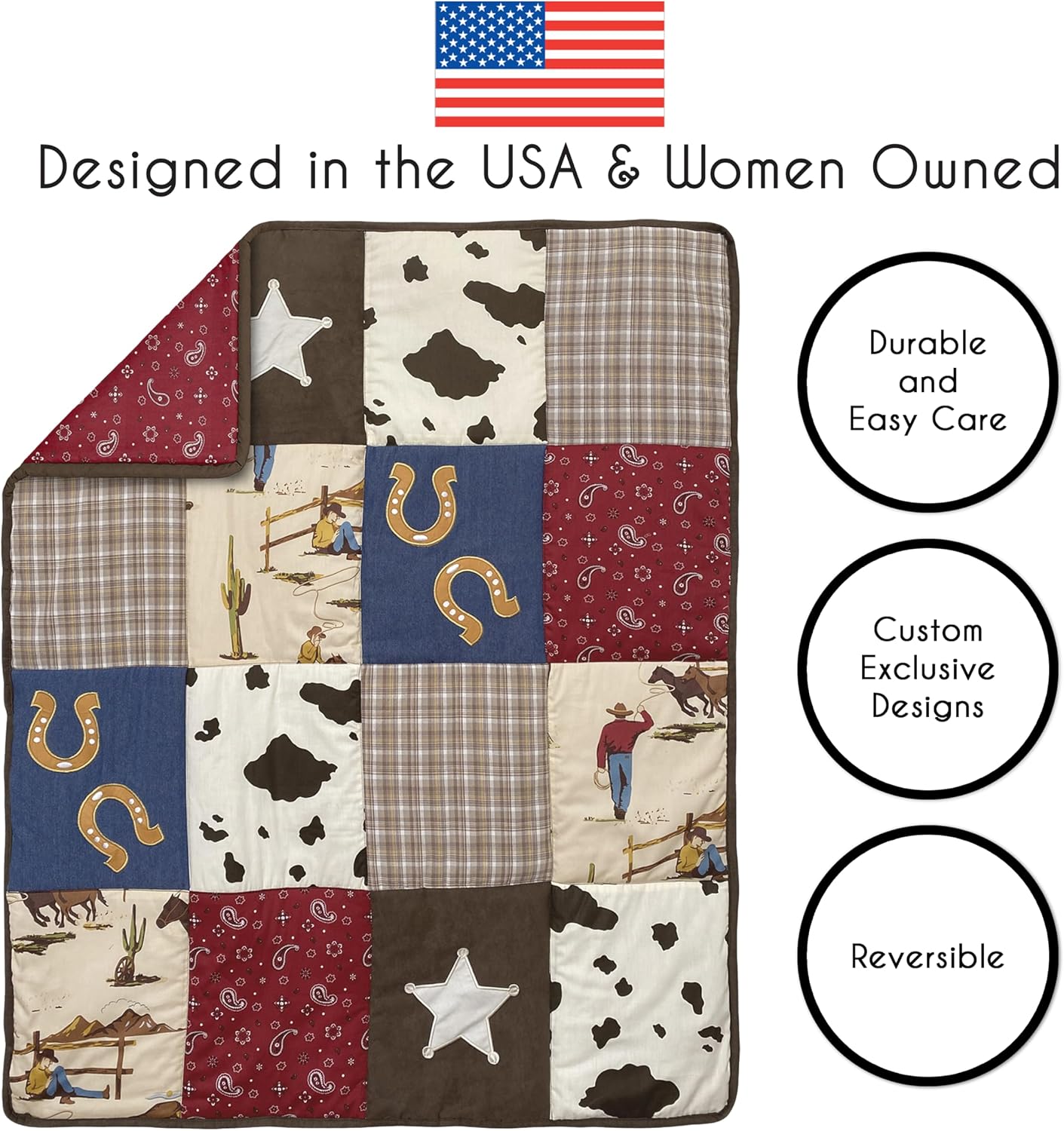 Sweet Jojo Designs 4-Piece Baby Crib Bedding Set (Western Cowboy) for Boys, Infants/Nursery incl. Blanket, Fitted Sheet, Skirt, Diaper Stacker (Country, Farm, Horse Ranch, Wild West, Southern Charm)
