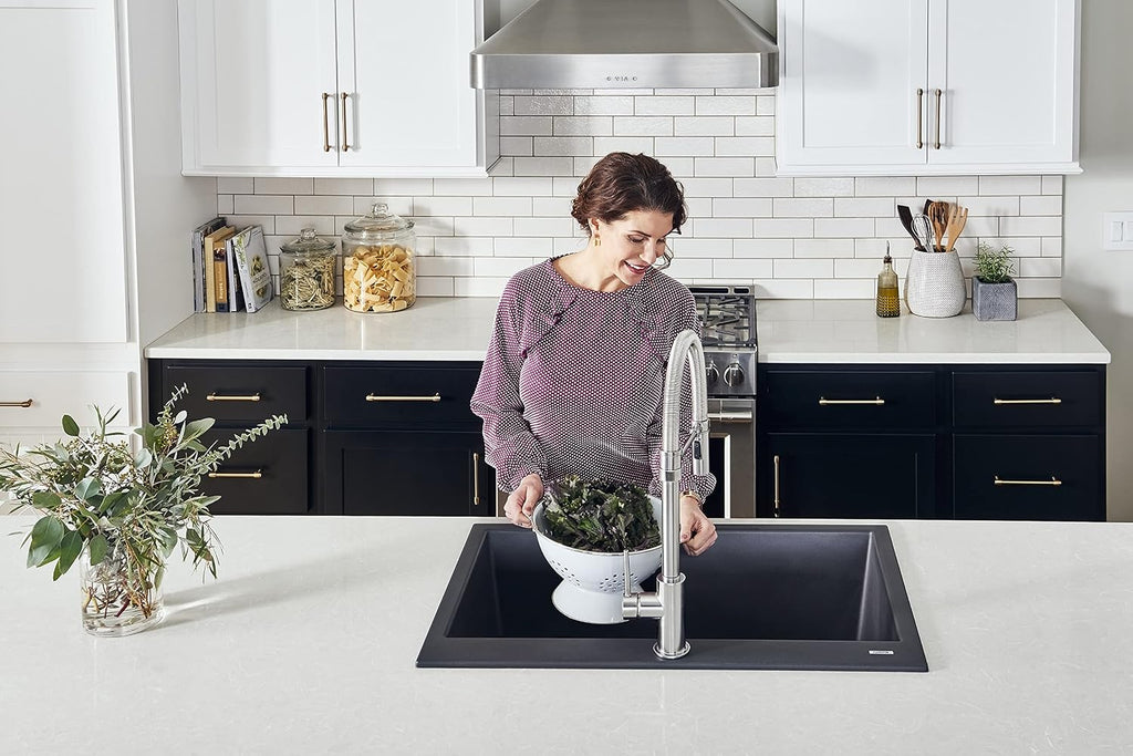 Ruvati 33 x 22 inch epiGranite Drop-in Topmount Granite Composite Quartz Single Bowl Kitchen Sink - Midnight Black - RVG1080BK