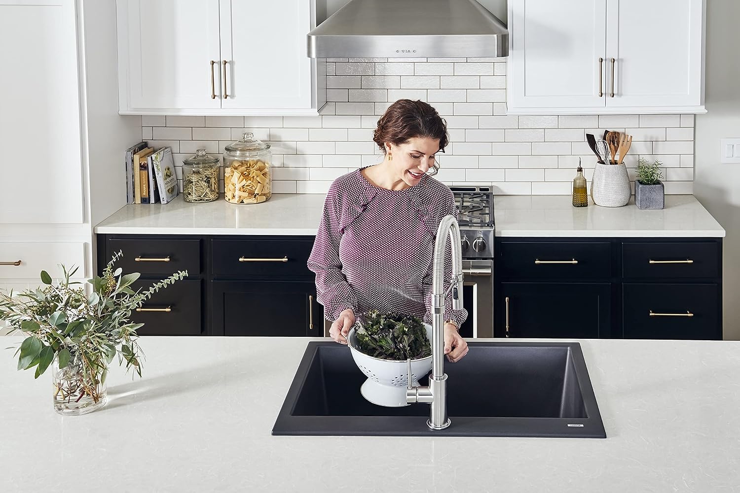 Ruvati 33 x 22 inch epiGranite Drop-in Topmount Granite Composite Quartz Single Bowl Kitchen Sink - Midnight Black - RVG1080BK