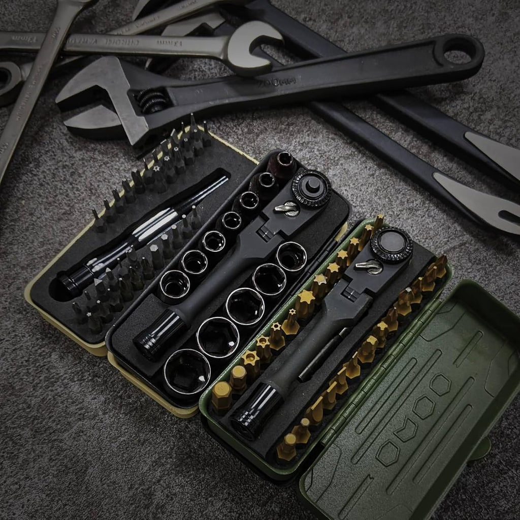 KESI Tool Torx Bit Set 77-Piece, Fully Armed Bits Ratchet Set with 13-Piece 1/4' Dr. Low Profile Sockets, 1/4' Dr 29-piece, and 35-piece Multi Function Bit Set