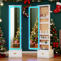 HNEBC LED Jewelry Cabinet Standing, Full Length Mirror with Storage/3 Color Adjustable LIghts, Jewelry Armoire has 3 Photo Frames/4 Shelfs/1 Drawer,Space-Saving Organizer,Gifts for Women