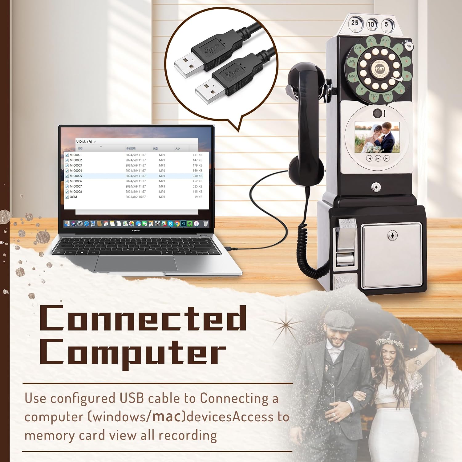 Video Audio Guest Book, Wedding Phone Customized Video Messages, Record Preserve Your Special Occasions, Ideal for a Variety of Memorable Party Occasions(Art Deco, Wall-Mounted Black)
