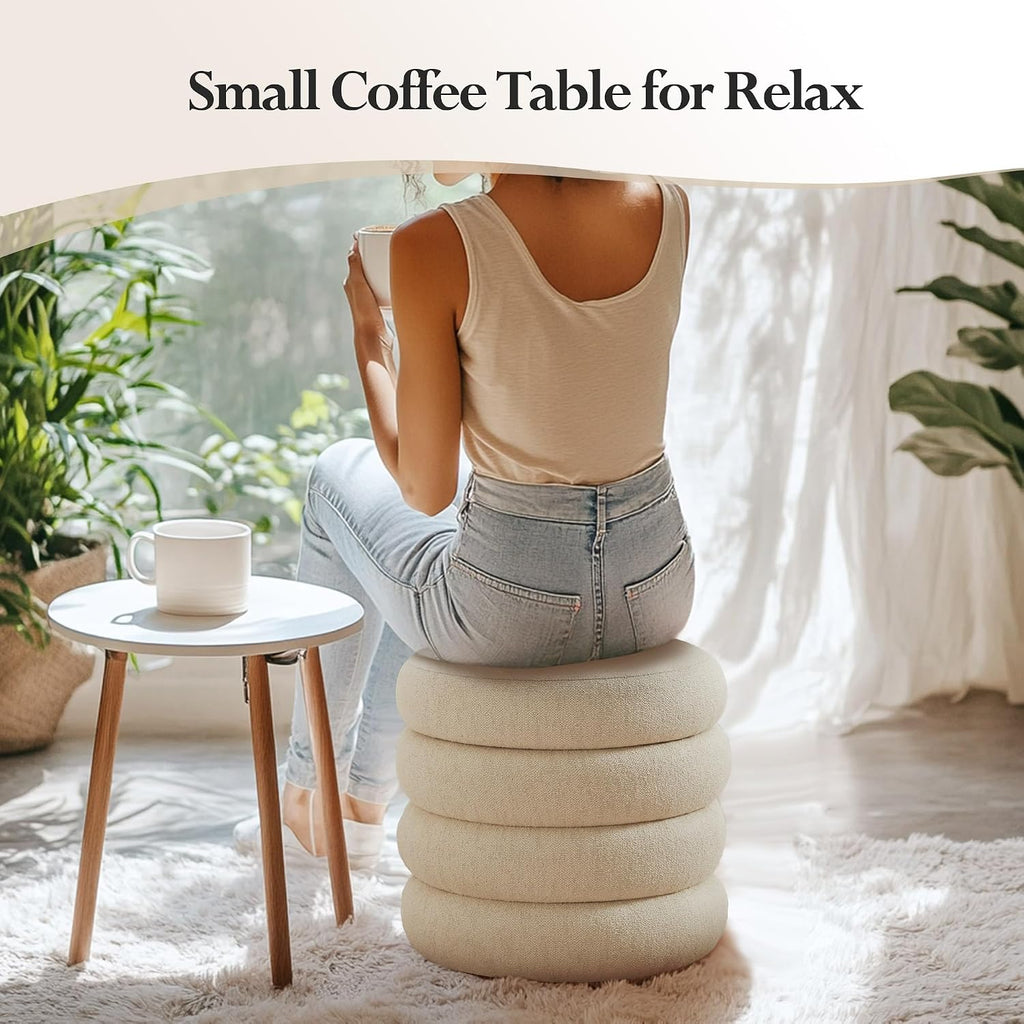 19.5 Inch Round Storage Ottoman, Modern Linen Ottoman Coffee Table with Removable Top, Beige Vanity Stool with Storage for Bedroom, Living Room, Dorm, Set of 1