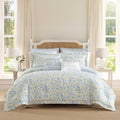 Laura Ashley - Twin Comforter, Soft Reversible Bedding Set, Includes Matching Shams with Bonus Euro Shams & Throw Pillows, Dorm Room Essentials (Nora Blue, Twin)