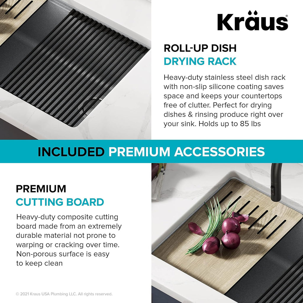 KRAUS Kitchen Sink Bellucci 29' Undermount Workstation Granite, Metallic Gray, Accessories, KGUW2-30MGR