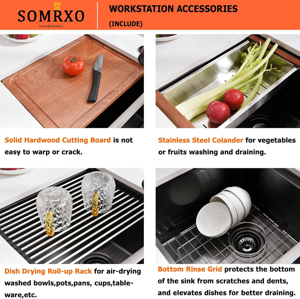 30 Inch Black Undermount Kitchen Sink Double Bowl - 30x18 Undermount Workstation Sink 16 Gauge Black Stainless Steel 10 Inch Deep Double Bowl Kitchen Sinks