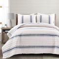 Lush Decor Farmhouse Stripe Reversible Cotton Quilt California King Size 3 Piece Set Navy - Farmhouse Bedding Set - Cal King Quilt - Striped Bedding