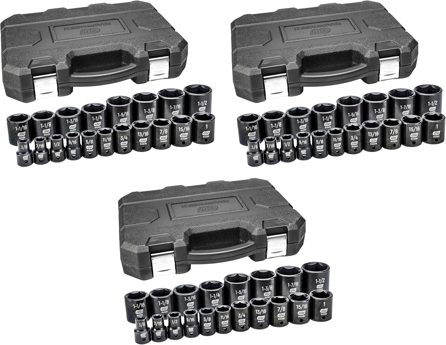 GEARWRENCH 19 Pc. 1/2' Drive 6 Pt. Standard Impact Socket Set, SAE - 84932N (Pack of 3)