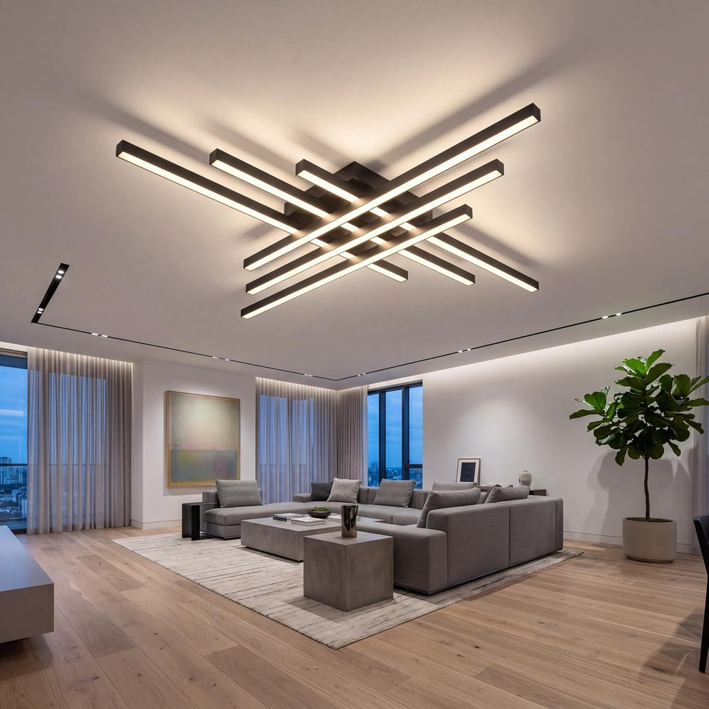 Modern LED Ceiling Lights 43.3' Black Flush Mount Ceiling Light Fixture Sputnik Dimmable Ceiling Lights with Remote Control for Bedroom Living Room Kitchen Room(6 Lights)