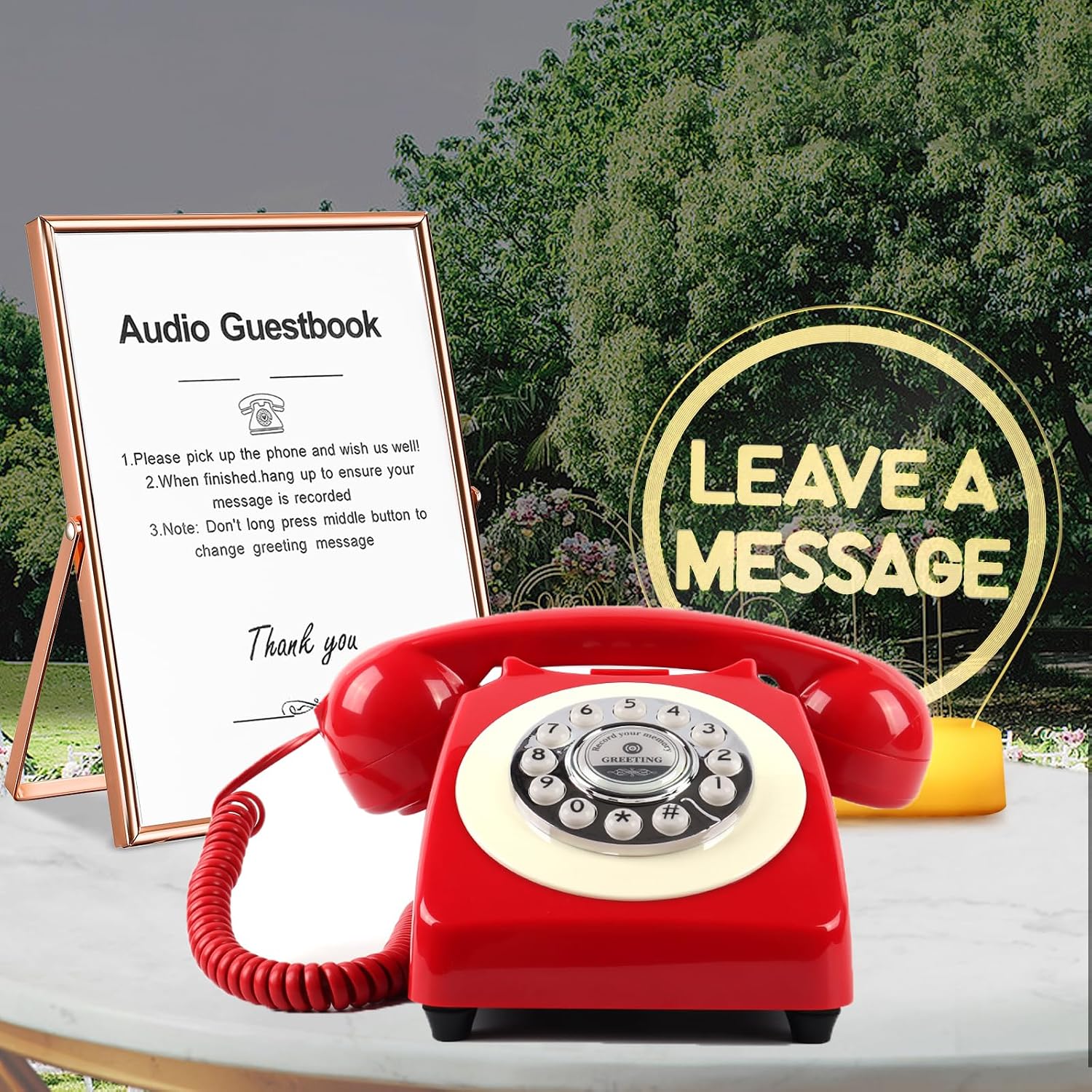 Audio GuestBook for Wedding Fashion with Free RGB LED Sign and Metal Photo Frame, Guest Book Telephone Record Customized Voice Message for Your Wedding Party (red)