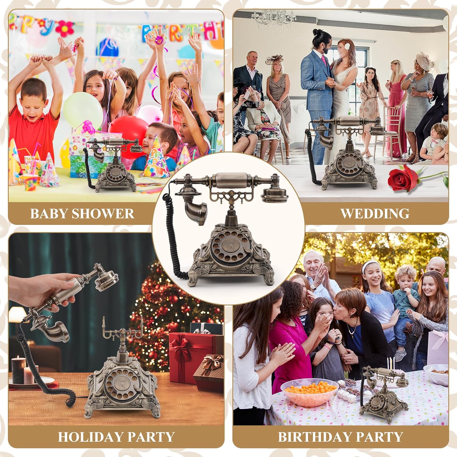 Audio Guest Book Phone, 32G Capacity Vintage Audio GuestBook Wedding Phone, Retro Audio Telephone Recording Customized Voice Message for Your Wedding Party, Copper