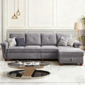 4-Seat Sectional Couches for Living Room, Bedroom, Office with Storage, L Shape Convertible Sectional Sofa Couch with Ottoman and Cup Holders, Light Grey