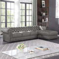 Genuine Leather Sectional Couch, L Shape Top Grain Leather Sofa with 5 Seaters for Living Room Furniture Set, Chesterfield Couches with Button Tufted Design for House/Lounge,Gray