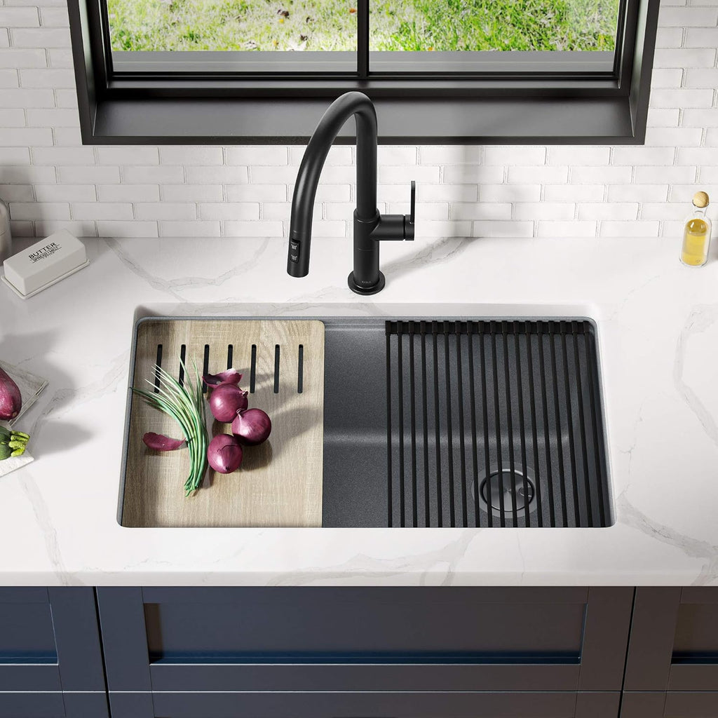 KRAUS Kitchen Sink Bellucci 29' Undermount Workstation Granite, Metallic Gray, Accessories, KGUW2-30MGR