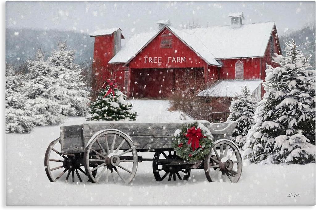 Stupell Industries Winter Wagon & Barn Canvas Wall Art, Design by Lori Deiter