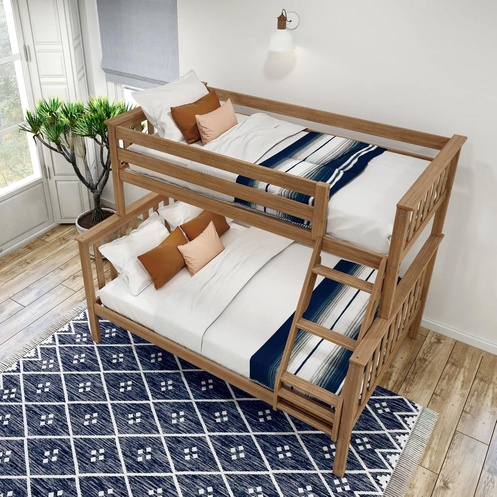 Plank+Beam Classic Wooden Bunk Bed Twin Over Full Size, Platform Bed Frame with Bunk Bed Ladder and Wood Slats for Adult, Space Saving Bed, Easy to Assemble, No Box Spring Needed, Pecan