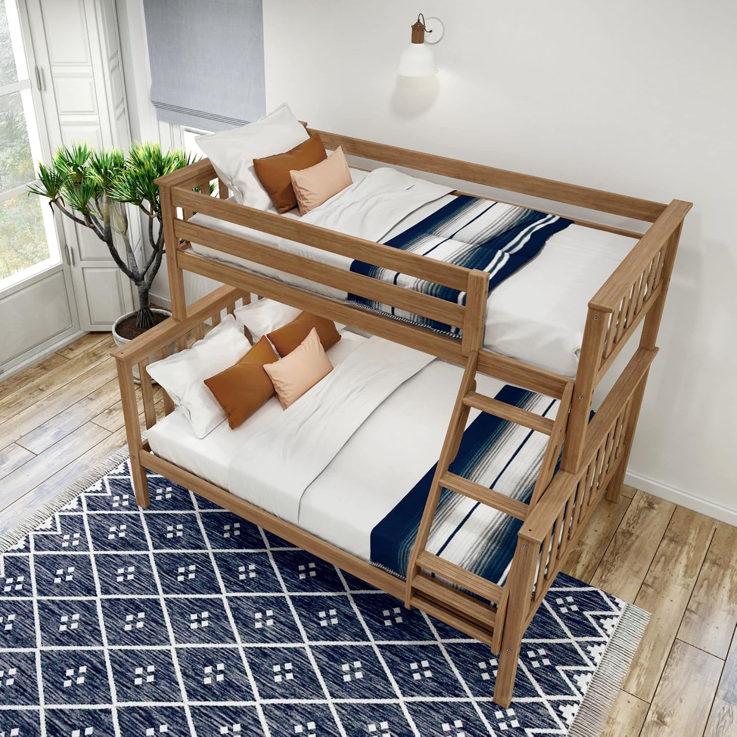 Plank+Beam Classic Wooden Bunk Bed Twin Over Full Size, Platform Bed Frame with Bunk Bed Ladder and Wood Slats for Adult, Space Saving Bed, Easy to Assemble, No Box Spring Needed, Pecan