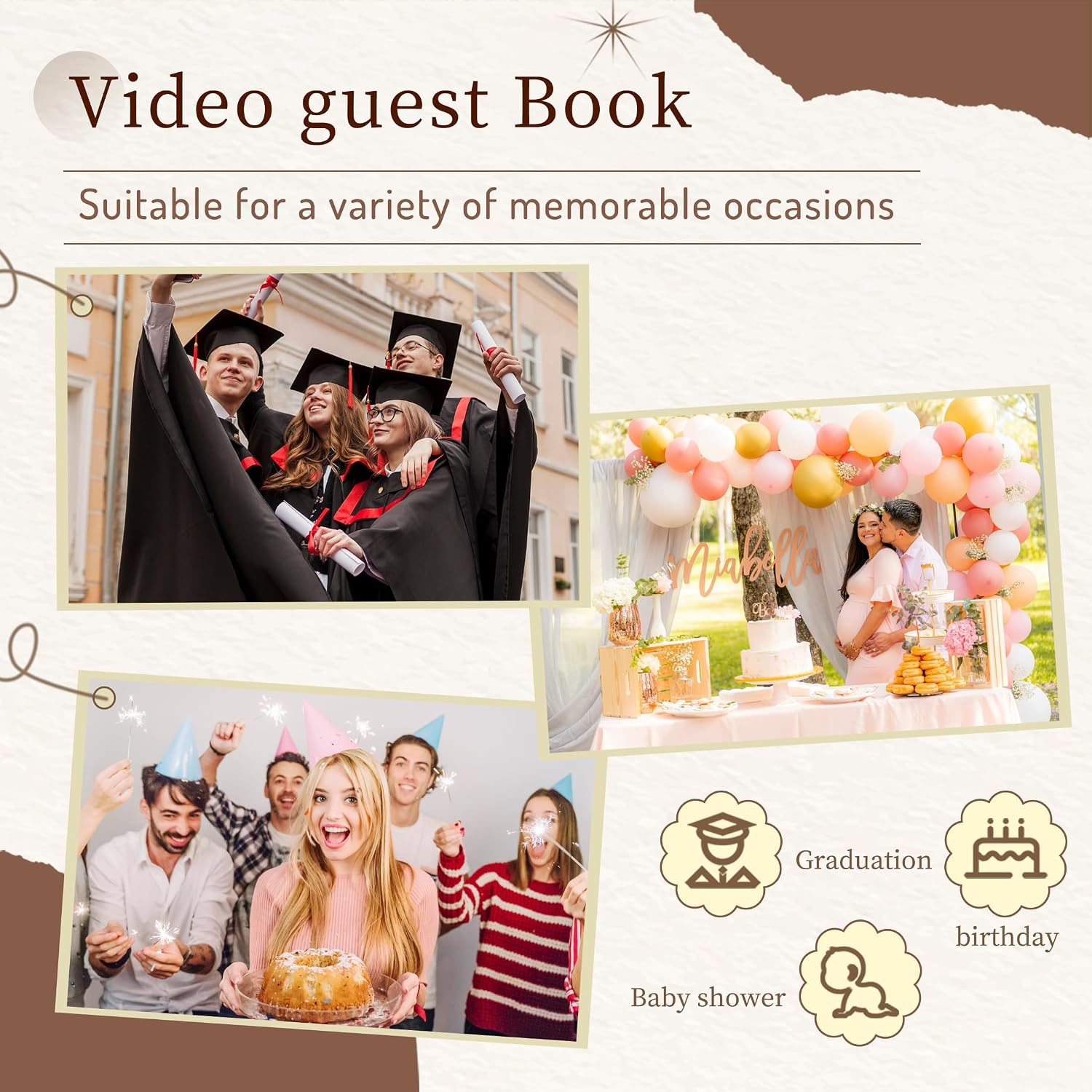 Video Audio Guest Book, Wedding Phone Customized Video Messages, Record Preserve Your Special Occasions, Ideal for a Variety of Memorable Party Occasions(Art Deco, Wall-Mounted Black)