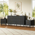 CARPETNAL Fluted Dresser and Nightstand Sets for Bedroom, 3 Pcs Bedroom Set, 6-Drawer Dresser & 2-Drawer Nightstand Set of 2, Modern Wood Chest of Drawers for Living Room, Entryway, Black