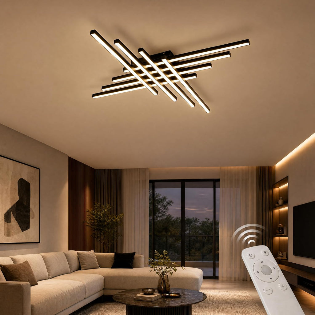 Flush Mount Ceiling Light Fixture 45.7' Modern Black Sputnik Dimmable LED Lamp with Remote Control Ideal for Bedroom Living Room Kitchen Room(8 Lights)