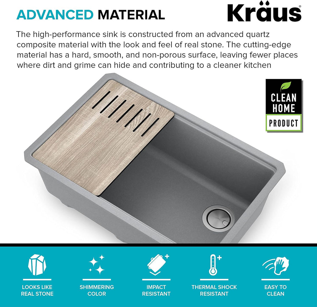 KRAUS Kitchen Sink Bellucci 29' Undermount Workstation Granite, Metallic Gray, Accessories, KGUW2-30MGR