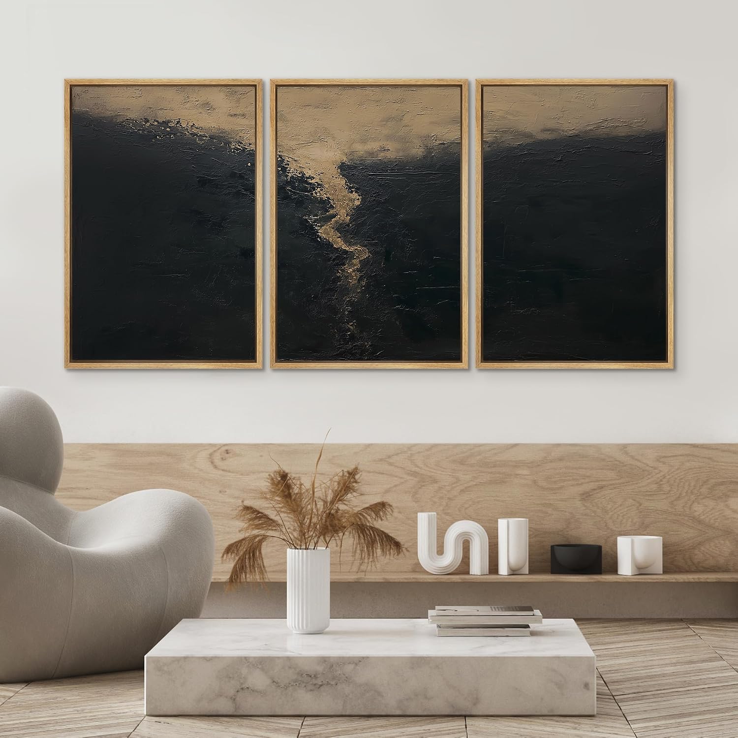 SIGNWIN Framed Canvas Print Wall Art Set Dark Horizon Abstract Black and Gold Illustrations Modern Scenic Colorful Ultra for Living Room, Bedroom, Office - 24'x36'x3 Natural