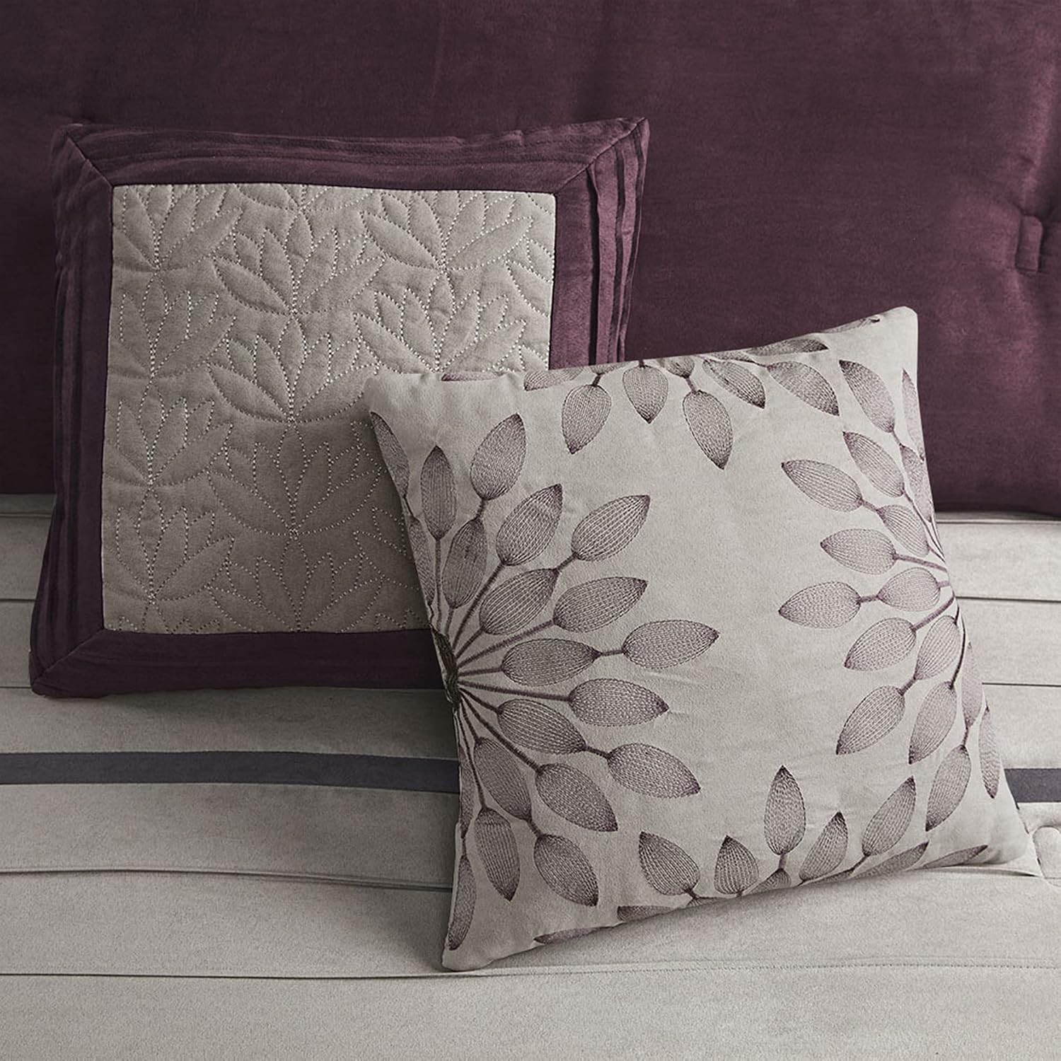 Madison Park - Palmer 7 Piece Comforter Set - Plum - California King - Pieced Microsuede - Includes 1 Comforter, 3 Decorative Pillows, 1 Bed Skirt, 2 Shams,Purple