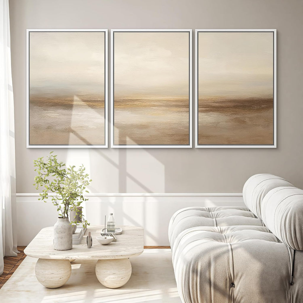 SIGNWIN Framed Wall Art Print Set Beige & Gold Horizon Abstract Minimalist Illustrations Modern Art Chic Multicolor for Living Room, Bedroom, Office - 24'x36'x3 White