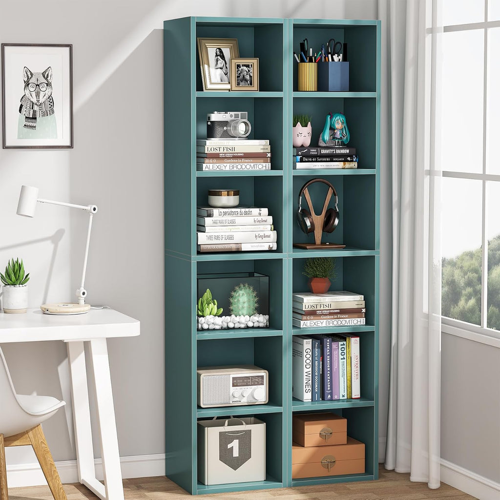 Tribesigns 70.9 Inch Tall Narrow Bookcase Set of 2, Rustic Corner Bookcase with Storage, 6 Tier Cube Display Shelves for Home Office