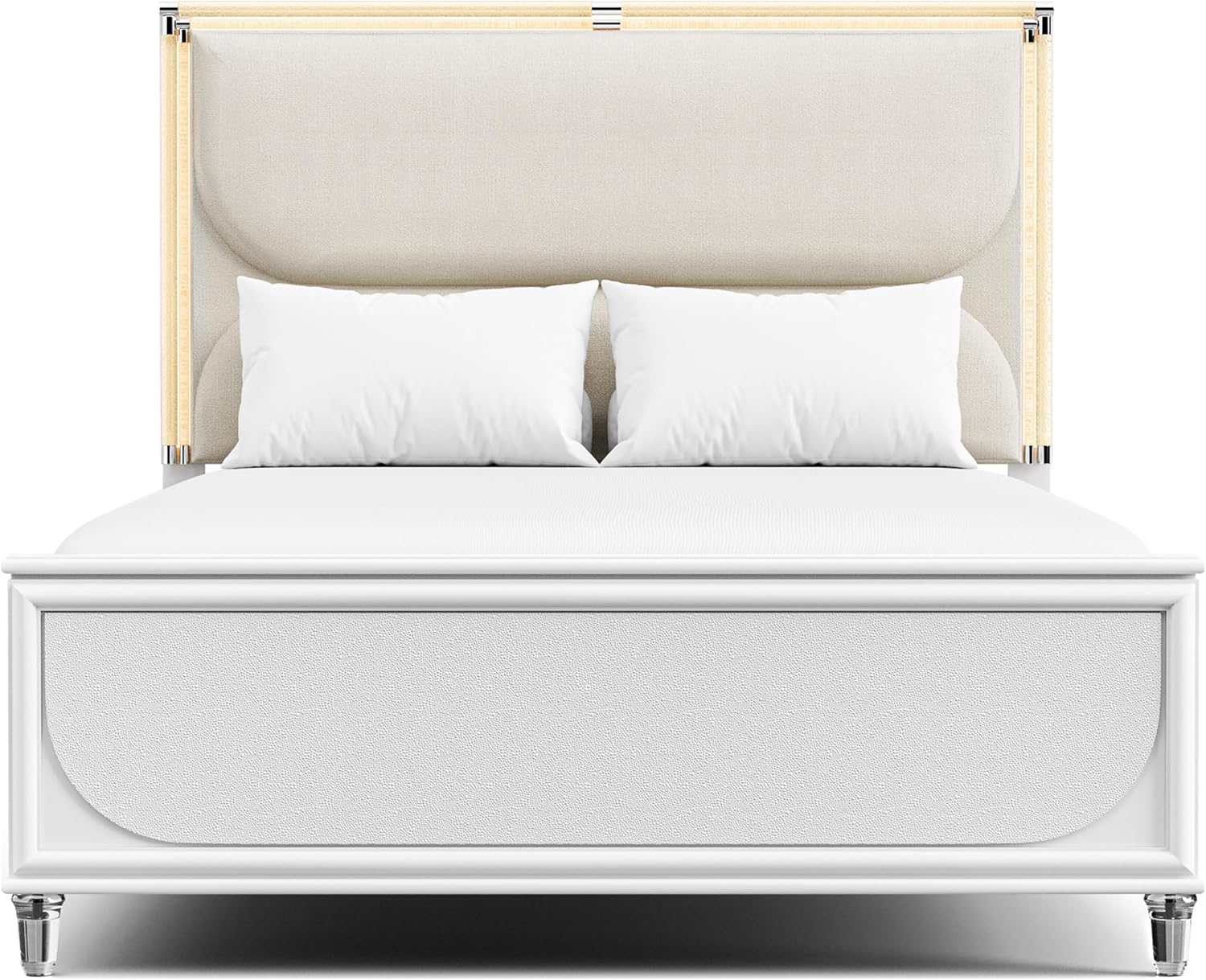 Furniture of America Leila Modern Wood 6-Piece Kids Bedroom Set with LED on Headboard and Mirror, Embossed Panels, Hidden Jewelry Tray, Felt-Lined, No Box Spring Needed, Full, Pearl White