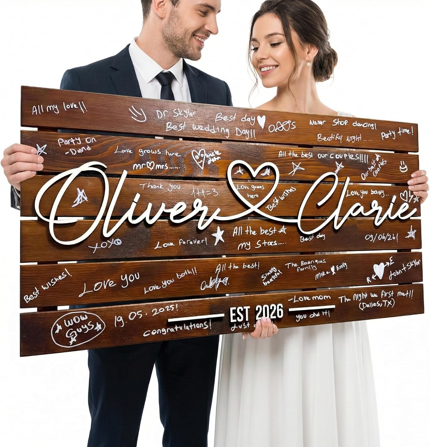 Personalized Huge Size Guest Book Alternative Sign, Unique Wooden Guest Book Alternative Sign, 3D Raised Letters for Best Wedding Reception Decor, Rustic Wall Art for Best Couples (XXL - 37.5x21')