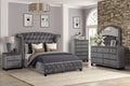 Full 5 Pc Upholstery Bedroom Set Made with Wood in Gray OM403