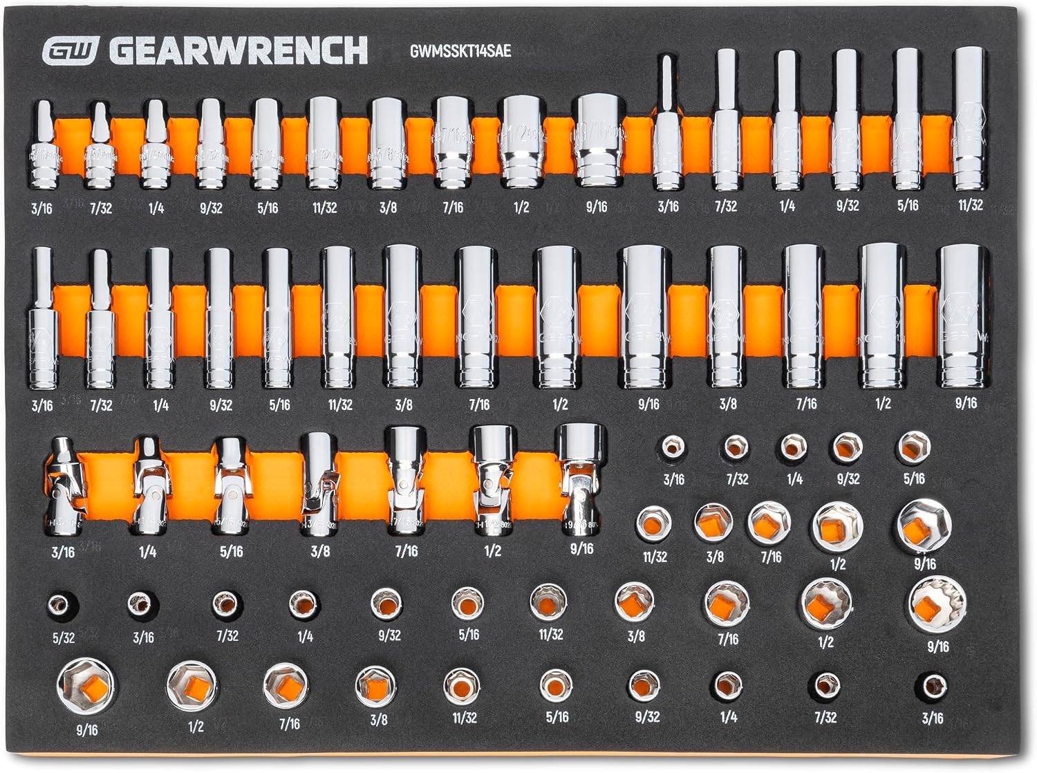GEARWRENCH 68 Piece 1/4' Drive Master SAE Socket Set in Foam Storage Tray - GWMSSKT14SAE