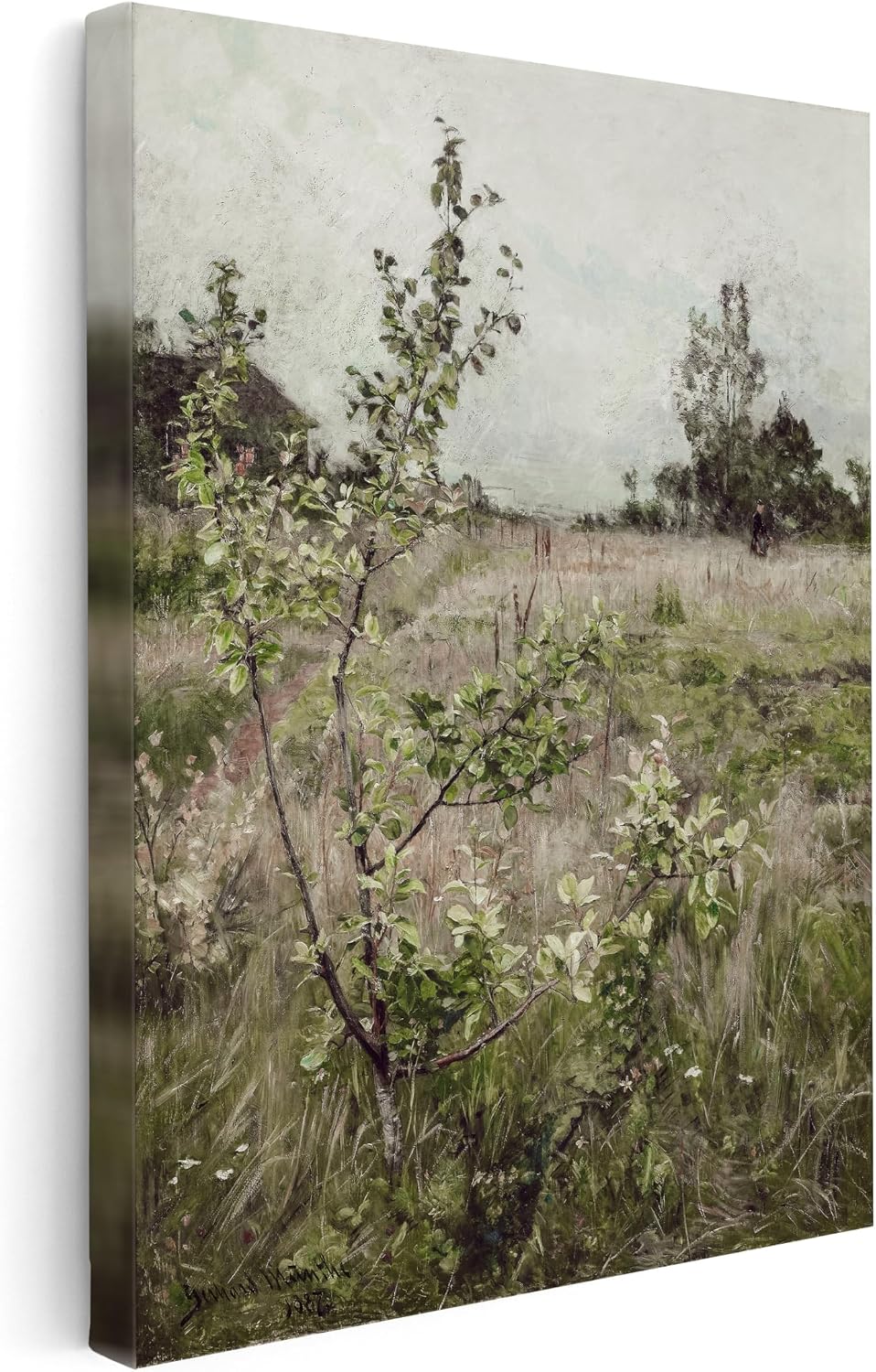 Poster Master Field of Meadows Canvas - Retro Countryside Landscape Painting Print - Nature Art - Gift for Men & Women - Decor for Farmhouse, Living Room, or Bedroom - 24x32 STRETCHED Canvas