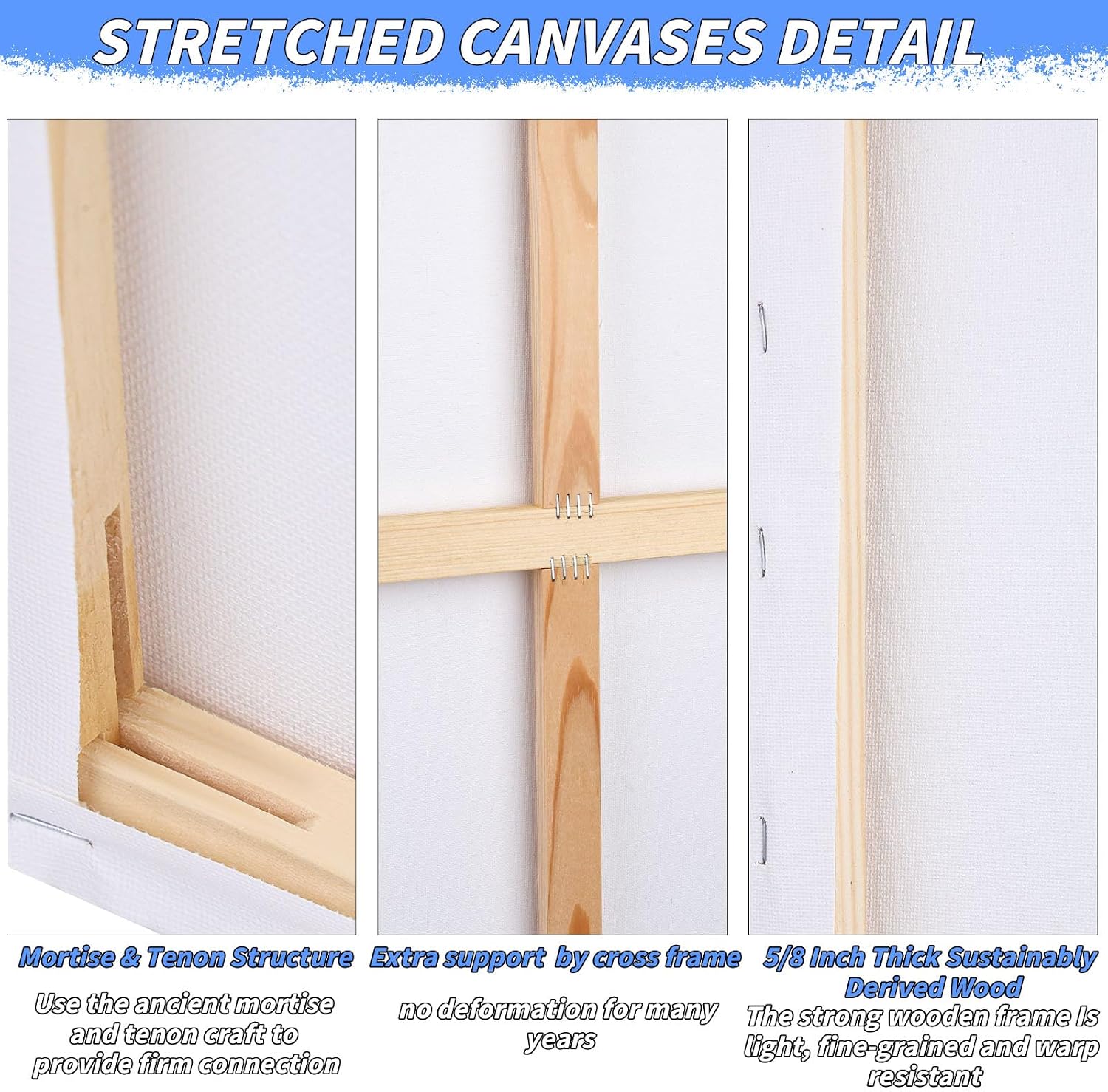 Oleitodh 3 PACK Stretched Canvases for Painting 48x36 100% Cotton Large Canvas Boards for Painting Bulk, White Painting Canvas for Oil, Acrylic Paint & Other Painting Media