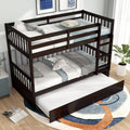 MAT EXPERT Twin Over Twin Bunk Bed with Trundle, Solid Wood Bunk Bed Frame w/Ladder, Slats & Rail, Convertible Twin Size Platform Bed for Kids, Space-Saving Bunk Beds for Bedroom Dorm (Espresso)