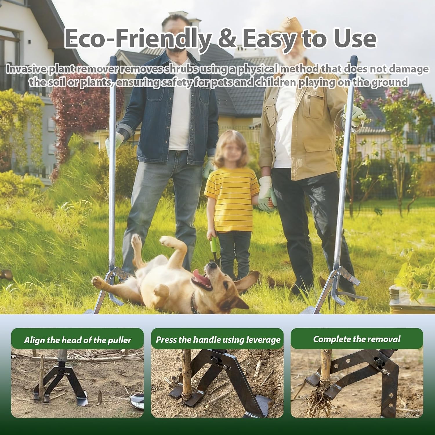 Corn Stalks Post Puller w/Adjustable Handle, High-Leverage Tree Root Extraction Tool Fully Uproots, Manual Weeders for Farming/Forestry