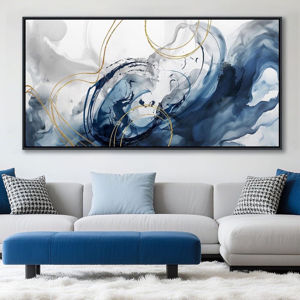Mofutinpo Large Framed Canvas Art Wall Art Blue Abstract Wall Decor Modern Home Decor Office Wall Decor Home Decorations for Living Room Minimalist Bedroom Artwork 29×58in
