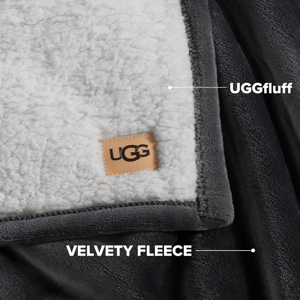 UGG Nita Twin Blanket, Plush Soft Twin XL Fuzzy Blanket for Bed or Oversized Throw for Couch, Cozy Bedding, Luxury Bedroom Decor, 66-inch x 90-inch, Charcoal Grey