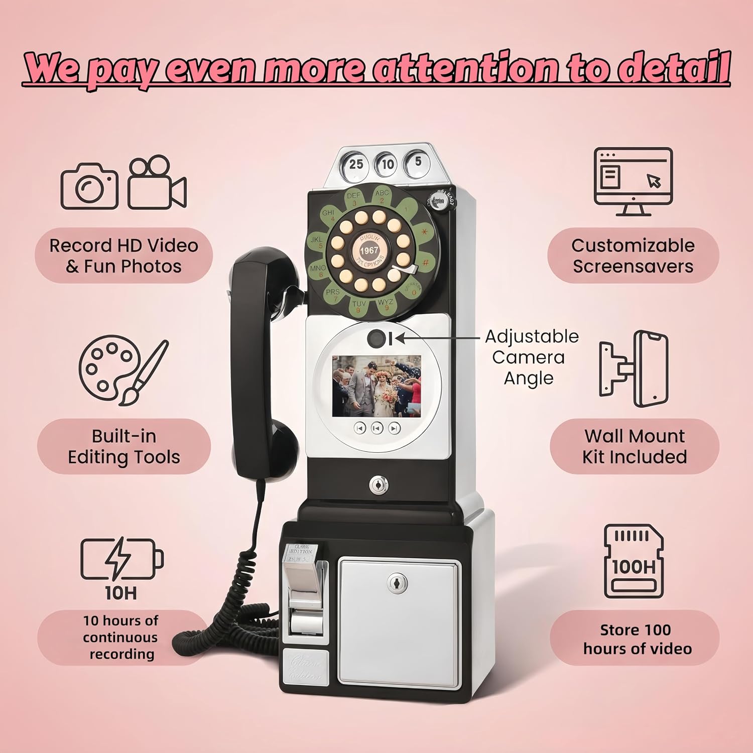RetroVox Video & Audio Guest Book Wedding Phone Guestbook Creative Easy to Use & Fun Engagements Anniversaries Baby Showers Graduation (A Video Red)
